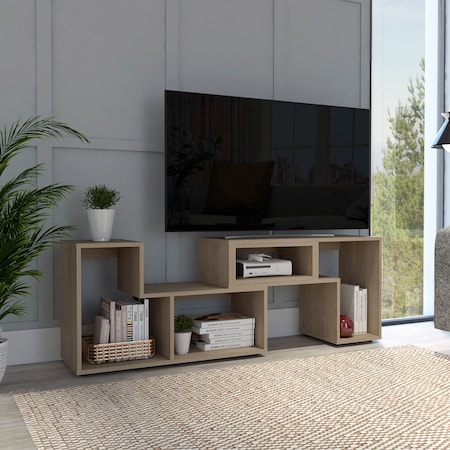 Tuhome Beijing Extendable TV Stand, Multiple Shelves, Light Pine RLR7877